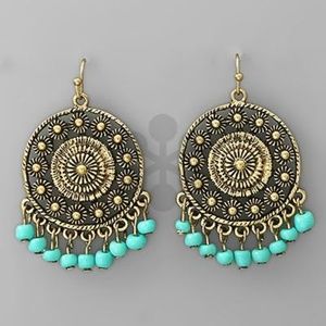 Round Ethnic Earrings! Boho Style with blue beads